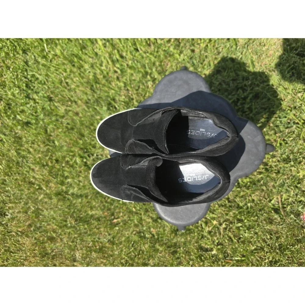J/Slides Starr Women's Black Suede Hidden Wedge Slip On Sneakers